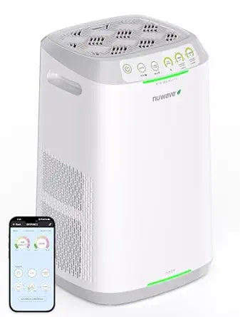 Nuwave OxyPure ZERO Air Purifiers for Home Large Room Bedroom Up to 966ft², 20Yr Washable Bio Guard Filter, Air Quality and Odor Sensor, Smart WiFi, 17dB, 100% Removes Particles 3x Smaller Than HEPA