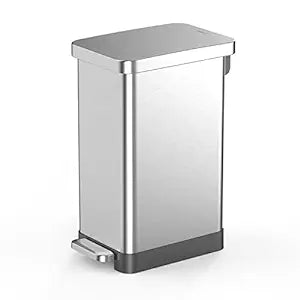 50L/13Gal Heavy Duty Hands-Free Stainless Steel Commercial/Kitchen Step Trash Can, Fingerprint-Resistant Soft Close Lid, Slim Shape (50L Slim)