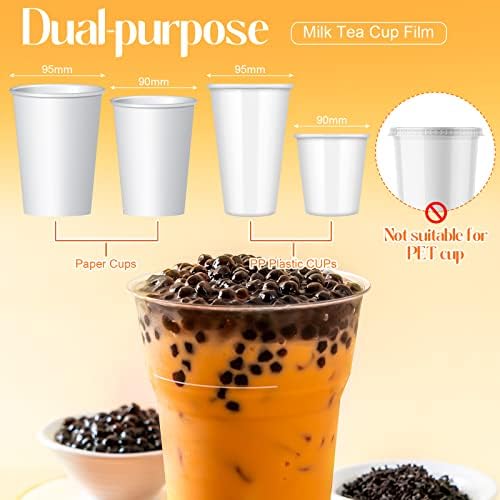 Tessco 4 Rolls Cup Sealing Film Bulk Cup Sealer Film Boba Sealing Film for Cup Sealing Machine 90-105 mm 12800 Cups for 16oz Plastic PP Cups for Boba, Water, Cold Coffee, Juice, Soda(Classic Style)