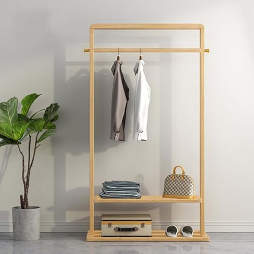 Solid Wood Clothes Rack Clothes And Shoes Storage With Shelves Simple Wardrobe Rack Rack For Bedroom Clothing Rack (L,Log color)