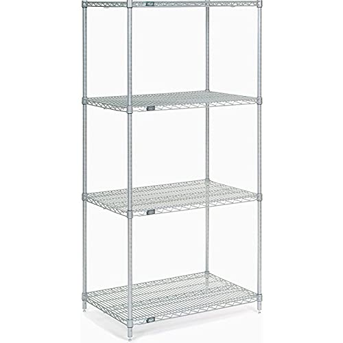 Nexel 21" x 24" x 54", 4 Tier, Poly-Z-Brite Adjustable Wire Shelving Unit, NEXGuard Anti-Microbial Agent, NSF Listed Commercial Storage Rack, Silver, Leveling feet