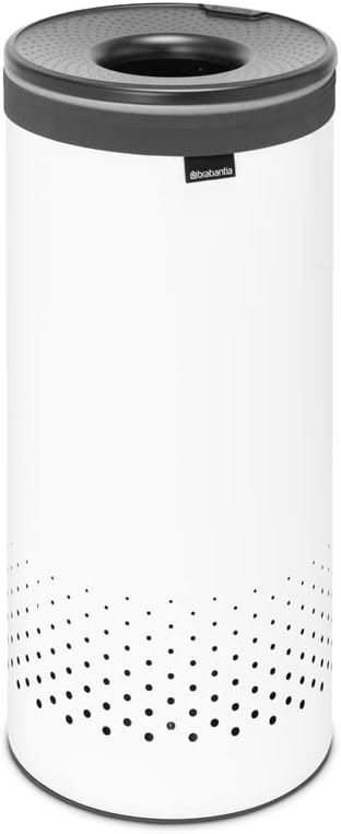 Brabantia - Laundry Hamper - with Plastic Lid - Ventilation Holes - Corrosion Resistant Materials - Hygienic - Discrete - Laundry Basket - Bathroom - with Small Hole - White - 9 Gal