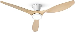 TALOYA 52 inch Ceiling Fans with Lights and Remote, Flush Mount Low Profile Ceiling Fan with Reversible DC Motor for Bedroom Living Room Kitchen Light Oak Finish