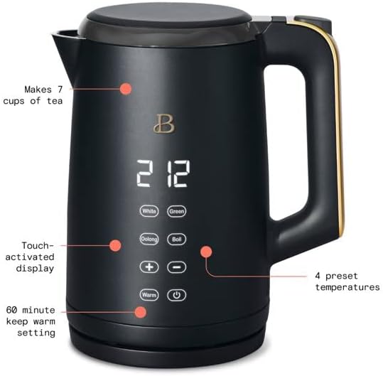 1.7L One-Touch Electric Kettle, Black Sesame by Drew Barrymore