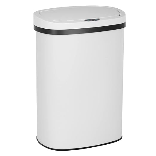 Furniture of America Verbena 13 Gallon Metal Household Trash Can with Motion Sensor Lid for Kitchen, White