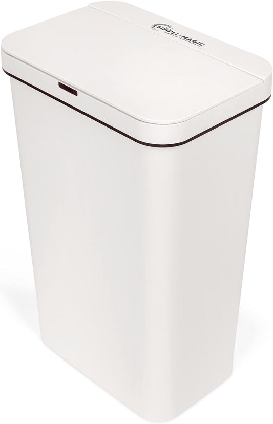 Simpli-Magic 13 Gallon Touchless Sensor Trash Can, Rectangle Garbage Bin, Perfect for Home, Kitchen, Office, White