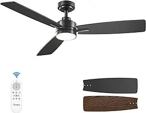 Amico Ceiling Fans with Lights, 52 inch Ceiling fan with Light and Remote Control, Reversible, 3CCT, Dimmable, Noiseless, Black Ceiling Fan for Bedroom, Indoor/Outdoor Use