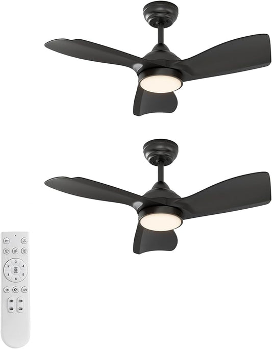 warmiplanet 30 Inch Indoor Ceiling Fans with Lights and Remote Control, DC Slient Motor, Dimmable, Reversible, Timmer, 3 CCT, Black, 2pack