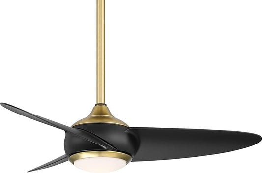 Loft Indoor and Outdoor 3-Blade Smart Ceiling Fan 38in Soft Brass Matte Black with 3000K LED Light Kit and Remote Control works with Alexa and iOS or Android App