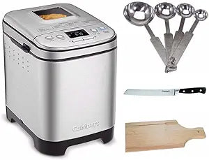 Cuisinart CBK-110 Programmable Compact Automatic Bread Maker Machine Bundle with Measuring Spoon Set, Bread Board, and Bread Knife - Makes a variety of loaf sizes and gluten-free options (4 Items)