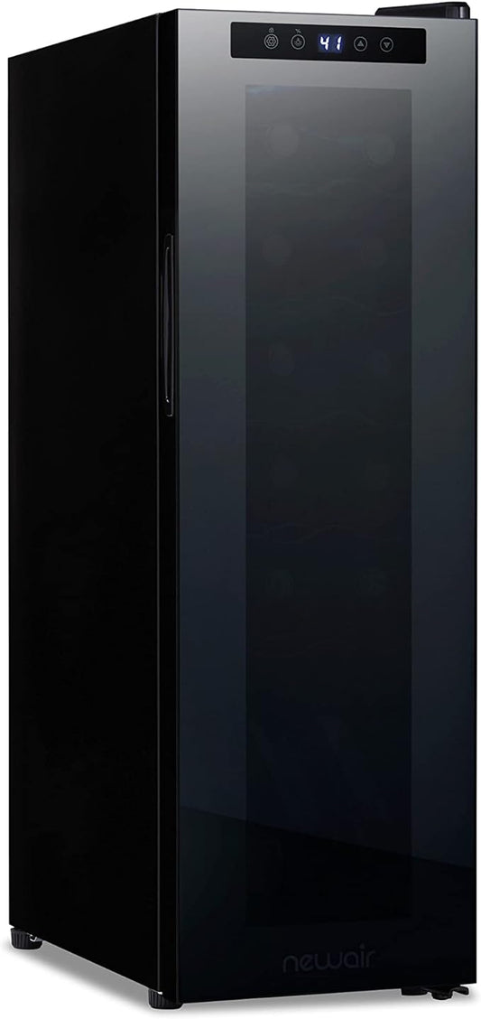 Newair 12 Bottle Wine Cooler Refrigerator | Shadow Series | Freestanding Mirrored Wine and Beverage Fridge with Double-Layer Tempered Glass Door & Compressor Cooling For Reds, Whites, & Sparkling Wine