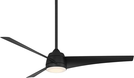 WAC Smart Fans Sonoma Indoor and Outdoor 3-Blade Ceiling Fan 56in Matte Black with 3000K LED Light Kit and Remote Control works with Alexa and iOS or Android App