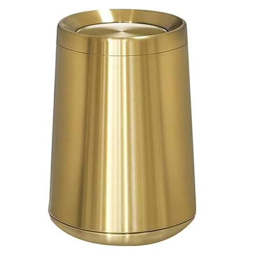 10 L/3 Gallen,Swing Top Gold Trash Can,Brushed Stainless Steel Garbage Can with Flipping Lid,for Bathroom,Living Room,Bedroom,Hotel (Gold)