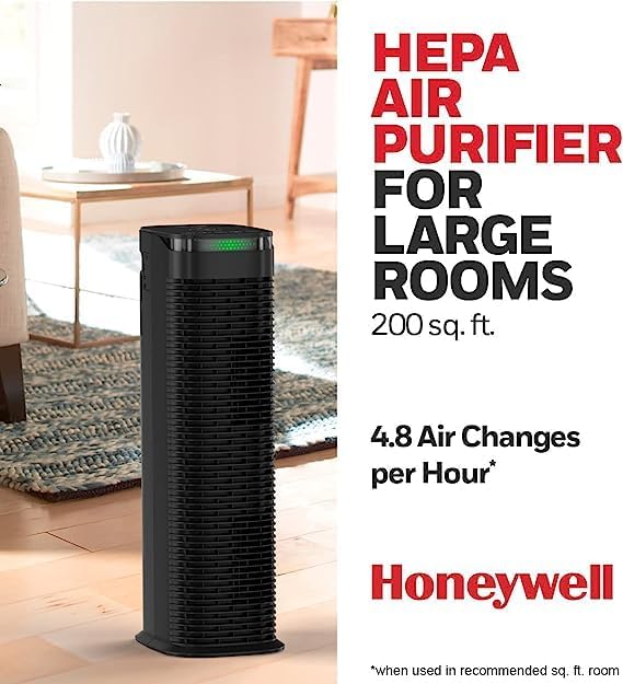 Honeywell InSight HEPA Air Purifier with Air Quality Indicator and Auto Mode, Large Rooms, Bedrooms, Home (200 sq. ft), Black - Reduces Airborne Allergens, Smoke, Dust, Pollen, Pet Dander, HPA180B