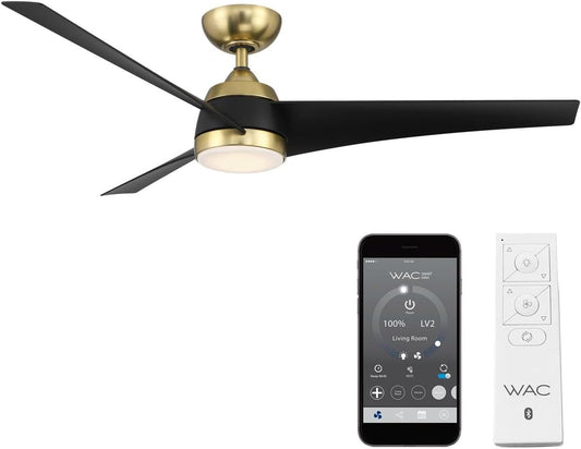 WAC Smart Fans Sonoma Indoor and Outdoor 3-Blade Ceiling Fan 56in Soft Brass Matte Black with 3000K LED Light Kit and Remote Control works with Alexa and iOS or Android App