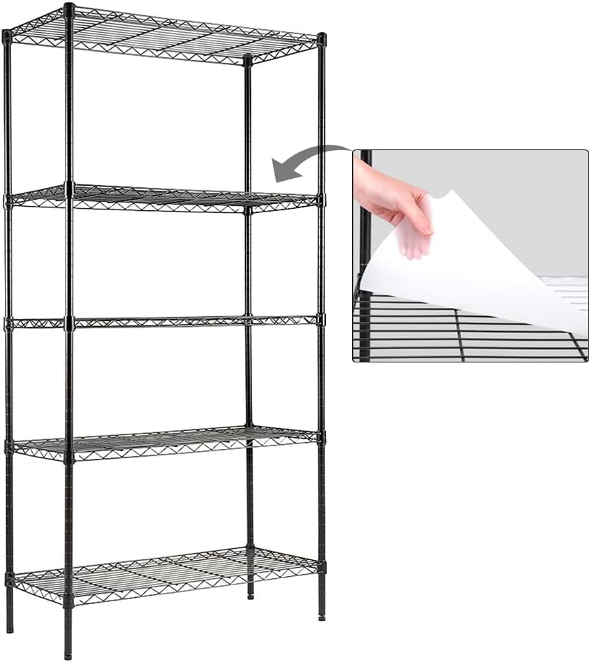 EFINE 5-Shelf Shelving Unit with Shelf Liners Set of 5, Adjustable, Steel Wire Shelves, 150lbs Loading Capacity Per Shelf and Storage for Kitchen and Garage (30W x 14D x 60H) Black