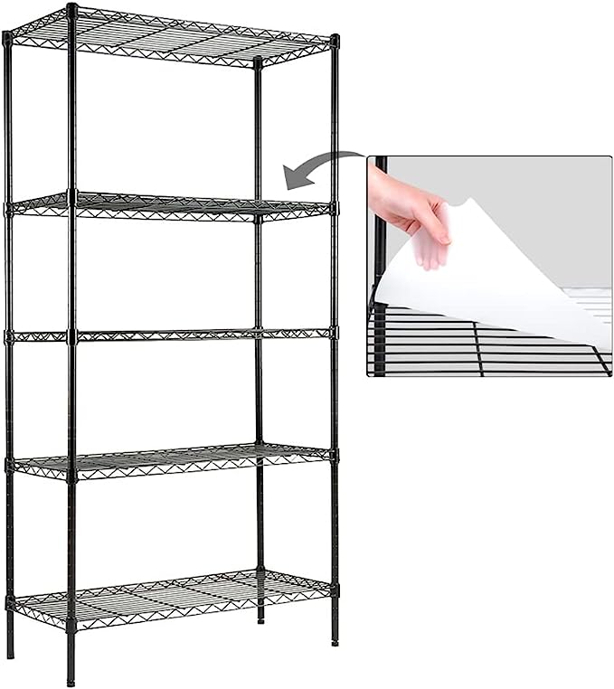 EFINE 5-Shelf Shelving Unit with Shelf Liners Set of 5, Adjustable, Steel Wire Shelves, 150lbs Loading Capacity Per Shelf and Storage for Kitchen and Garage (30W x 14D x 60H) Black