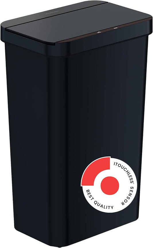 iTouchless Prime 13.2 Gallon Plastic Sensor Trash Can, Durable Dent-Proof Construction, Slim and Space-Efficient Automatic Bin Black Color Great for Kitchen, Home, Office, Business, Garage