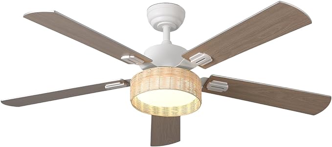 Large 52 inches LED Wicker DC Ceiling Fan with Light and Remote Control,Boho Rattan Dimmable Fandelier for Indoor,Bedroom,Living room,Dining room