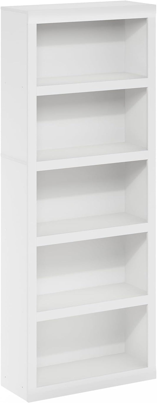 Furinno Rail 5-Tier Open Shelf Bookcase with Classic Style Edges, White