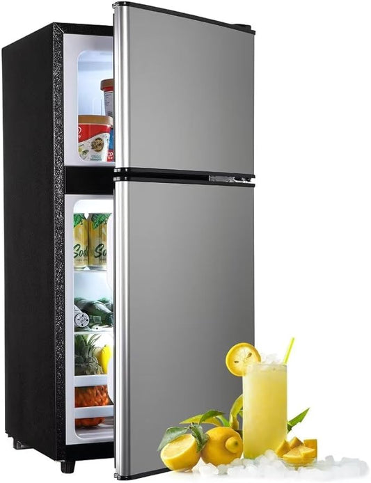 Apartment Size Fridge with Freezer, 3.5 Cu.Ft Double Door Refrigerator with 7 Level Adjustable Thermostat Control, Freestanding