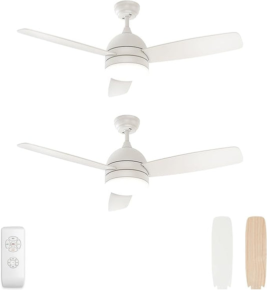 warmiplanet Ceiling Fan with Lights Remote Control, 48-Inch, White, Silent Motor, 3-Blades, 2 Pack