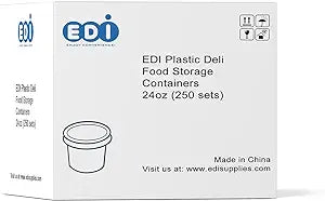 EDI [24 OZ, 250 Sets] Wholesale Plastic Deli Food Storage Containers with Airtight Lids | Microwave-, Freezer-, Dishwasher-Safe | BPA Free | Heavy-Duty | Meal Prep | Leakproof | Recyclable