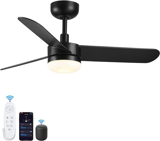 Ceiling Fan with Light,36 inch Black Ceiling Fan, Remote Control Dimmable, Smart Ceiling Fan Compatible with Alexa, Black Mute Ceiling Fan Suitable for Bedroom Restaurant Kitchen attic Balcony