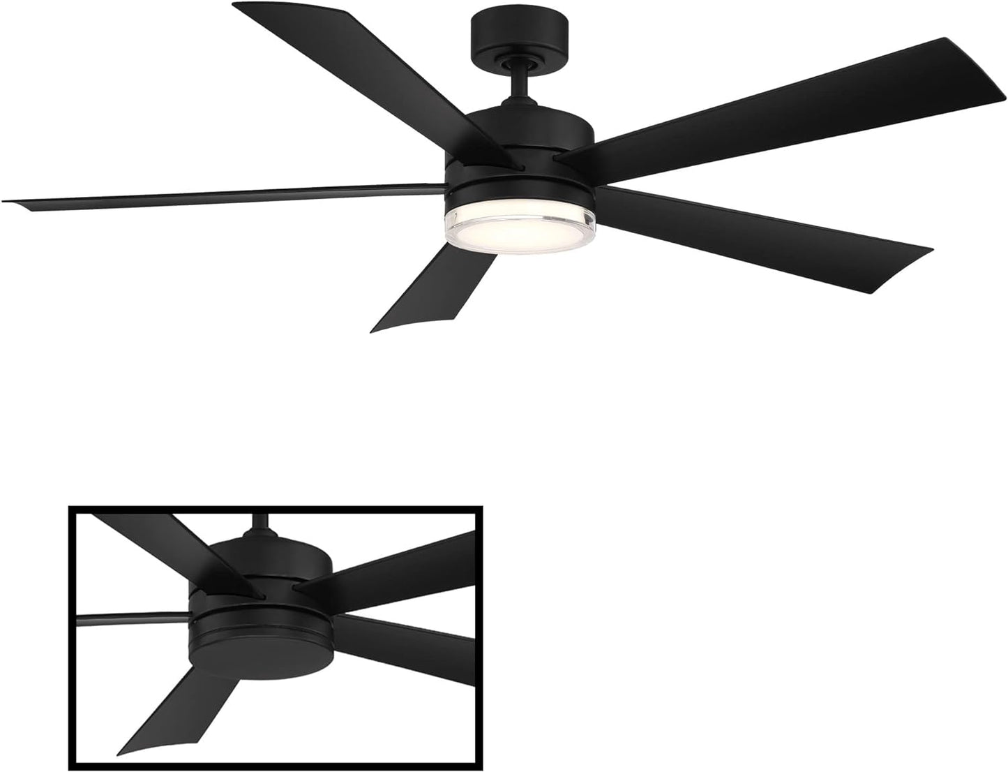 Wynd Smart Indoor and Outdoor 5-Blade Ceiling Fan 60in Matte Black with 3000K LED Light Kit and Remote Control works with Alexa, Google Assistant, Samsung Things, and iOS or Android App