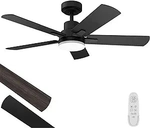 Ceiling Fans with Lights 42-Inch, Remote Control Reversible DC Motors, 3CCT Dimmable Timer Noiseless, Black Ceiling Fan for Bedroom Living Room, Indoor&Outdoor ETL Listed