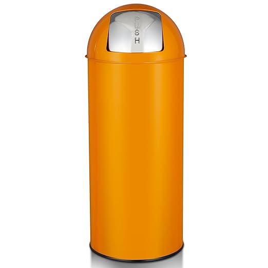 17 Gal / 65L Push Lid Trash Can Commercial Grade Heavy Duty Tall Commercial Trash Can Brushed Stainless Steel for Outdoor | Kitchen Waste Bins for Home, Office, Restaurant, Restroom(Orange)