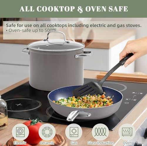 Nuwave 12pc Forged Lightweight Cookware Set, G10 Healthy Duralon Ceramic Ultra Non-Stick Coating, Vented Tempered Glass Lids, Stay-Cool Handles, Induction-Ready & Works on All Cooktops, PFAS Free