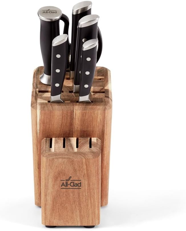 All-Clad Forged German Stainless Steel Knife Set and Acacia Wood Block 7 Piece, Fully Forged, Expert Precision, Home Knife Set, Cookware Knife Block Set, Kitchen Knives, Ultra Sharp, Kitchen Utensils