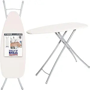 Ironing Board Extra Wide 18” Made in The USA by Seymour Home Products (Khaki), Includes Cover & Pad | 4 Heavy Duty Legs for Extra Support | Steel Mesh Top for Advanced Steam Flow