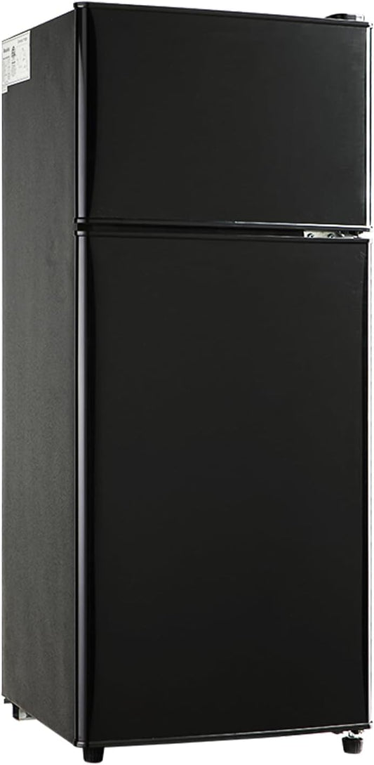 3.5Cu.Ft Compact Refrigerator, Small Refrigerator with freezer, Retro Fridge with Dual Door, 7 Level Adjustable Thermostat for Garage, Dorm,Bedroom, Office, Apartment-Black