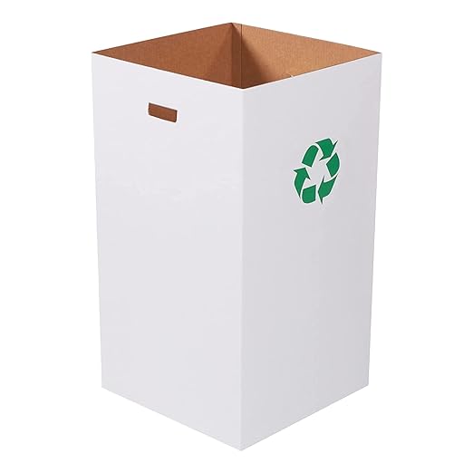 Aviditi Corrugated Trash Can with Recycle Logo, 50 Gallon, 18" x 18" x 36", White, 10/Bundle