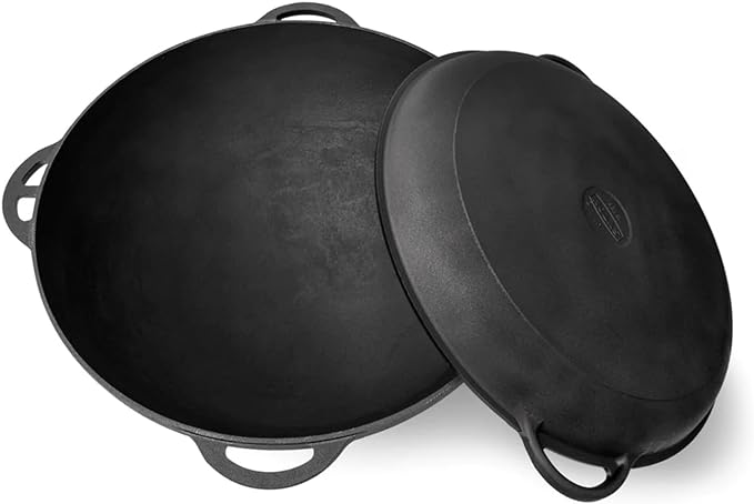 Dutch Oven Pot with Lid (12.5 Quarts (12 L) - Cast Iron Dutch Oven - Cast Iron Cookware Set - Uzbek Kazan Cast Iron – Premium Camping Cookware – 2 in 1 Lid as Frying Pan + Cauldron