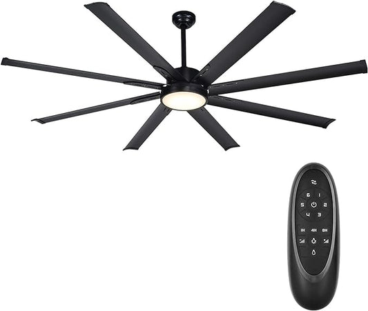 72 Inch Industrial DC Motor Ceiling Fan with LED Light, ETL Listed Damp Rated Indoor or Covered Outdoor Ceiling Fans for Living Room Basement Sunroom Porch Patio, 6-Speed Remote Control, Black