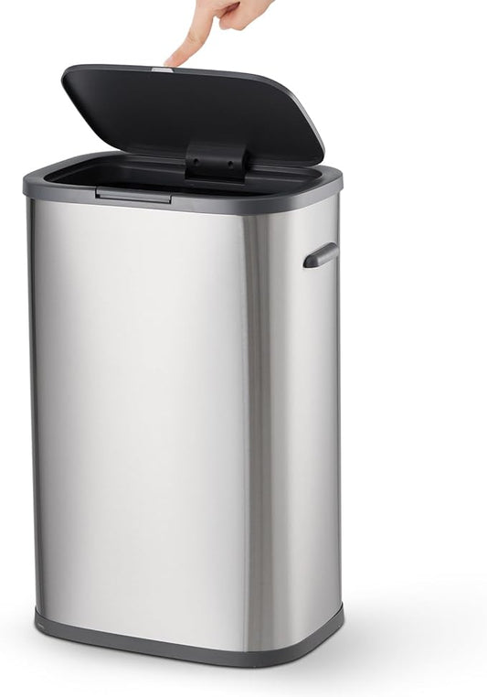 GlowSol Kitchen Trash Can, 55L/14.5 Gallon Rectangular Trash Can with Pop-up Lid, Stainless Steel Recycling Trash Can, Fingerprint-Resistant Smudge Resistant Trash Bin, Garbage Bin Wastebasket