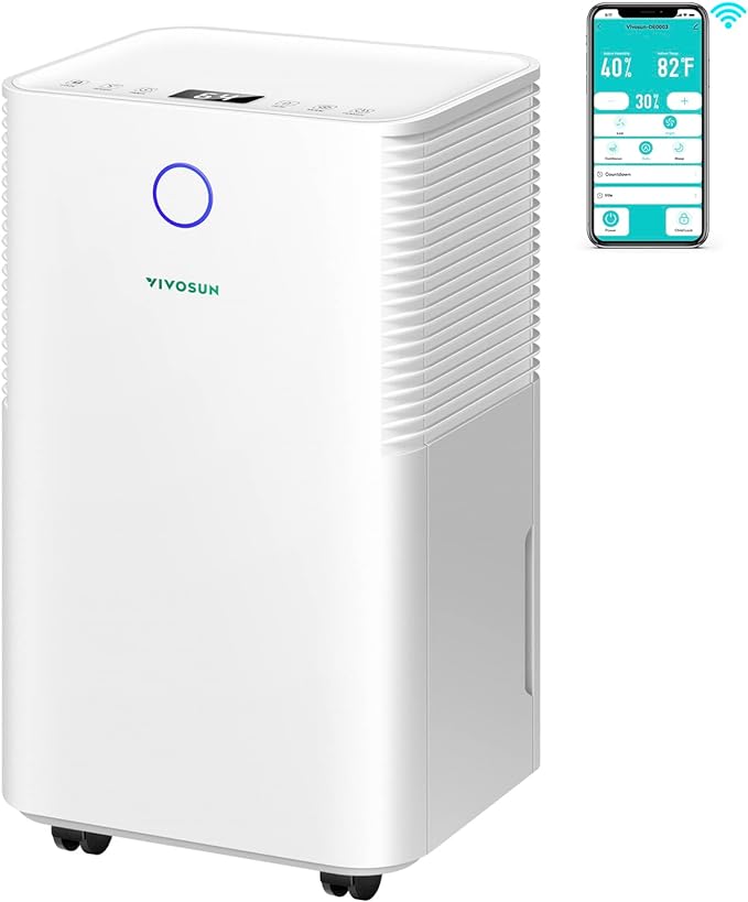 VIVOSUN 10L/23 Pint 2,000 Sq. Ft. Dehumidifier, Ultra-Quiet Auto Defrost Dehumidifier Equipped with Smart WIFI App, Color Digital Display, 24-hour Timer for Home, Basement, Bedroom