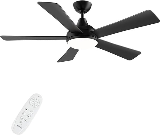 52 Inch Ceiling Fans with Lights and Remote - Black Ceiling Fan with Light, Quiet Reversible DC Motor, Dimmable Tri-Color LED, 5 Blades Modern Ceiling Fan for Bedroom/Patio, Indoor/Outdoor