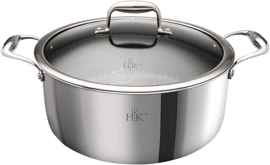 Hell’s Kitchen Performance Tri-Clad Hybrid Cookware 7.5 Quart Sauce Pot with Lid, Nonstick, Scratch-Resistant, Ergonomic Handle, Dishwasher Safe, Multi-Cooktop and Oven-Safe