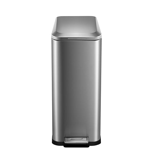 13 Gallon Tall Kitchen Garbage Can, Hands-Free Stainless Steel Trash Can with Lid Soft Close, Step Pedal, Slim Rectangular Fingerprint-Resistant Kitchen Trash Can with Removable Inner Bucket