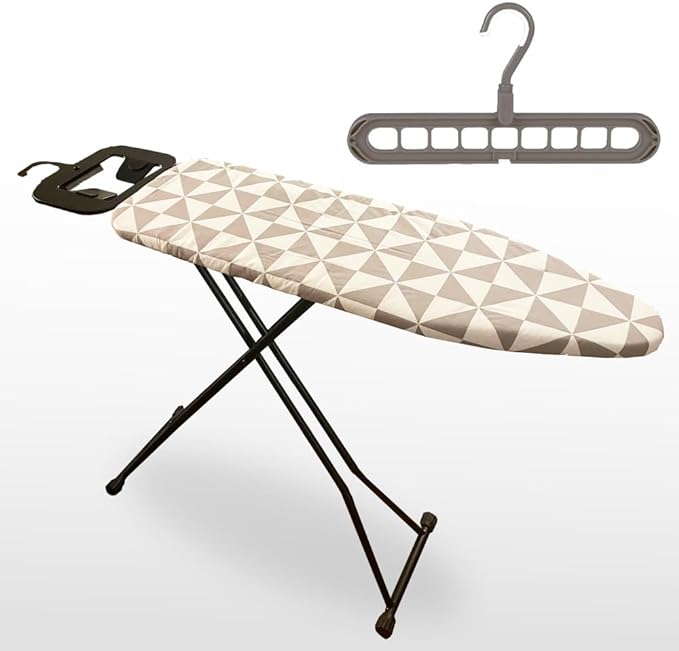 Foldaway Board|Lightweight Iron Board, Safety Iron Holder, Bonus Built-in Smart Hanger & Extra Clothes Hanger, Foldable Ironing Board Standard Size, Heavy Duty Compact Iron Table Ironing Board (13x43)