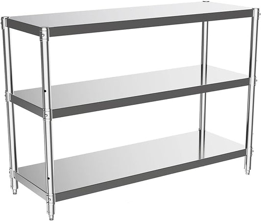 storage rack, 3Tier Shelf Adjustable Stainless Steel Shelves, Sturdy Metal Shelves Heavy Duty Shelving Units and Storage for Kitchen Commercial Office Garage Storage, 47L X 16W X 31.5H 660Lbs Total