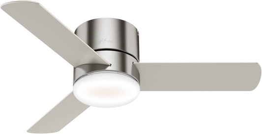 Hunter Fan Company 44" LED Kit 59454 Minimus 44 Inch Low Profile Ultra Quiet Ceiling Fan with Energy Efficient Light and Remote Control, Brushed Nickel Finish