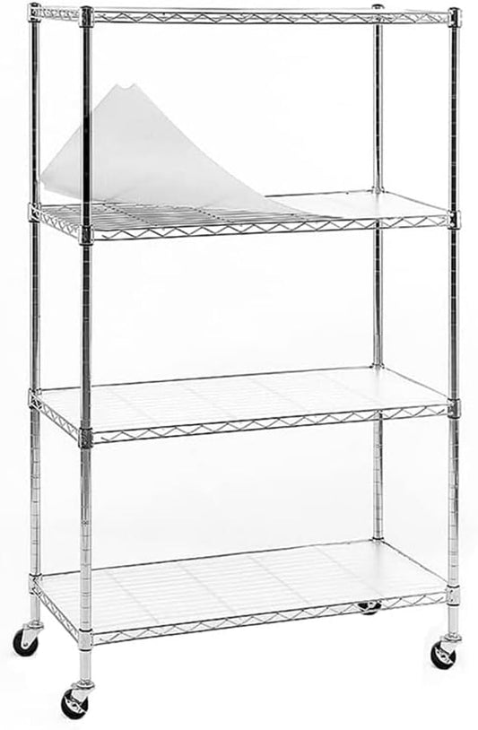 4-Tier Chrome Shelving Units on 3'' Wheels, Adjustable Wire Shelving with 4-Shelf Liners, Wire Metal Storage Shelves Standing Shelf Units, Shelf Organizer for Kitchen and Garage 36Wx14Dx57.7H