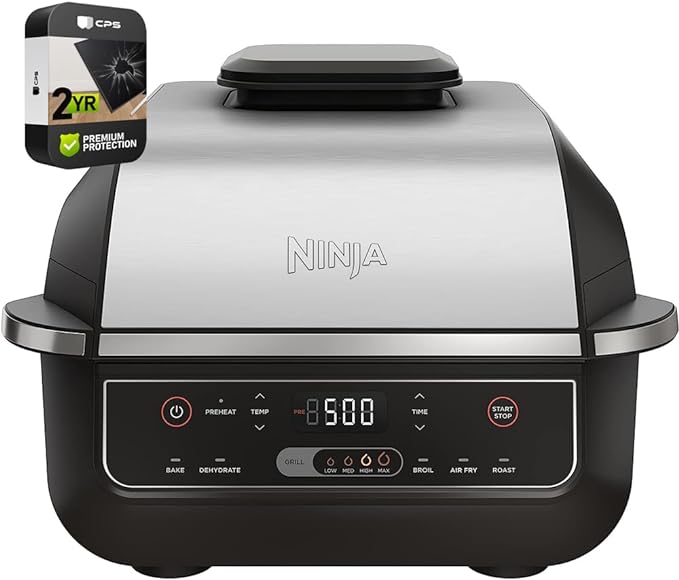 Ninja EG201 Foodi 6-in-1 Indoor Grill and 4-Quart Air Fryer (Renewed) Bundle with 2 YR CPS Enhanced Protection Pack