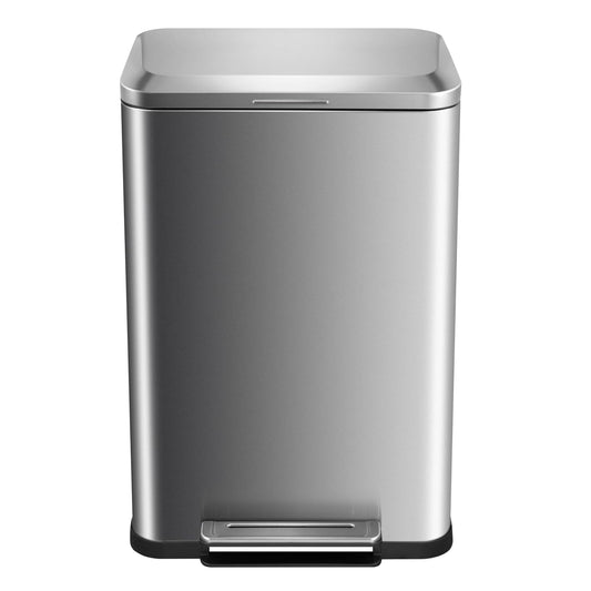 Stainless Steel 50 Liter / 13 Gallon Trash Can, Rectangular Steel Pedal Recycle Bin with Lid and Inner Buckets, Rectangular Hands-Free Kitchen Garbage Can