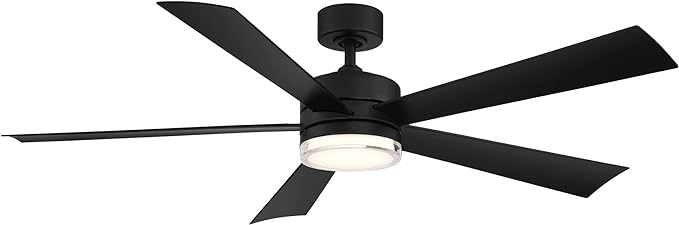 Wynd Smart Indoor and Outdoor 5-Blade Ceiling Fan 60in Matte Black with 3000K LED Light Kit and Remote Control works with Alexa, Google Assistant, Samsung Things, and iOS or Android App